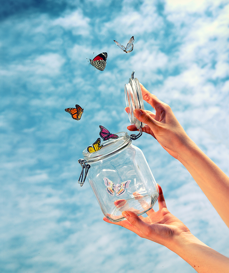 Releasing,Butterflies,From,A,Glass,Jar,Into,The,Air,Concept